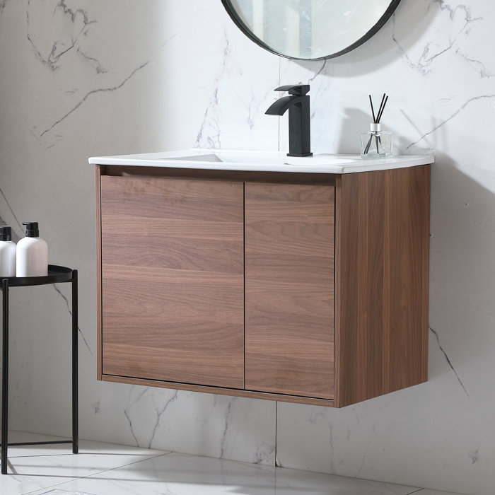 Ebern Designs Gati 30" Wood Grain Wall-Mounted Modern Single Bathroom ...